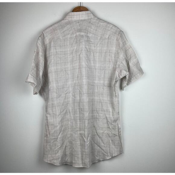 NWT J. Hilburn Men's Tan 100% Linen Button Up Short Sleeve Shirt - Picture 10 of 10